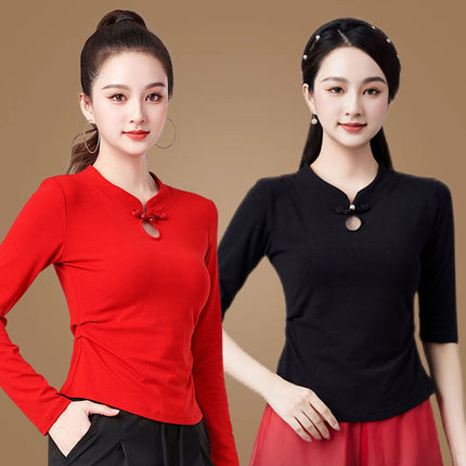 广场舞服装新款中袖上衣民族风古典舞莫代尔t中国风百搭跳舞衣女T