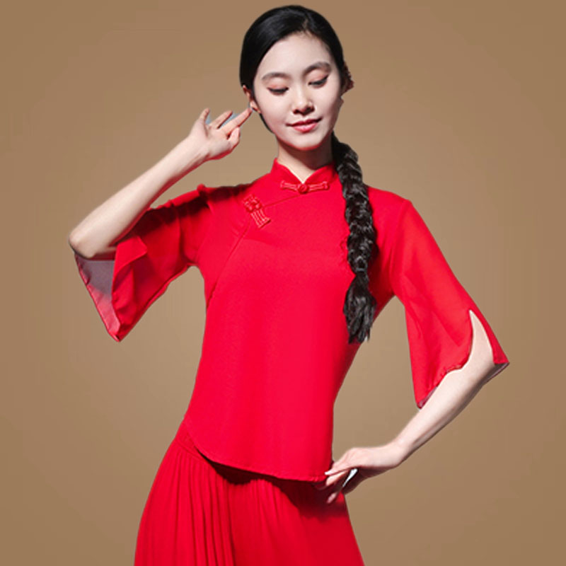 红色喜庆舞蹈上衣古典舞盘扣衣服