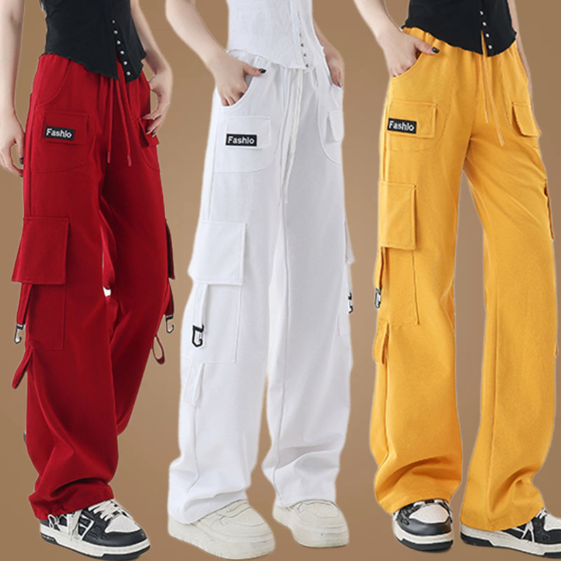 品牌广场舞运动工装裤宽松版健身操曳步舞跳舞束腿直筒两用长裤女