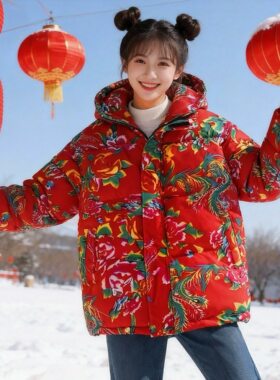冬季国潮东北大花男款保暖棉服