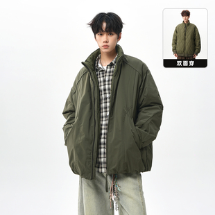 美式高街双面穿棉服男款冬季加厚正反两穿棉衣外套立领情侣面包服