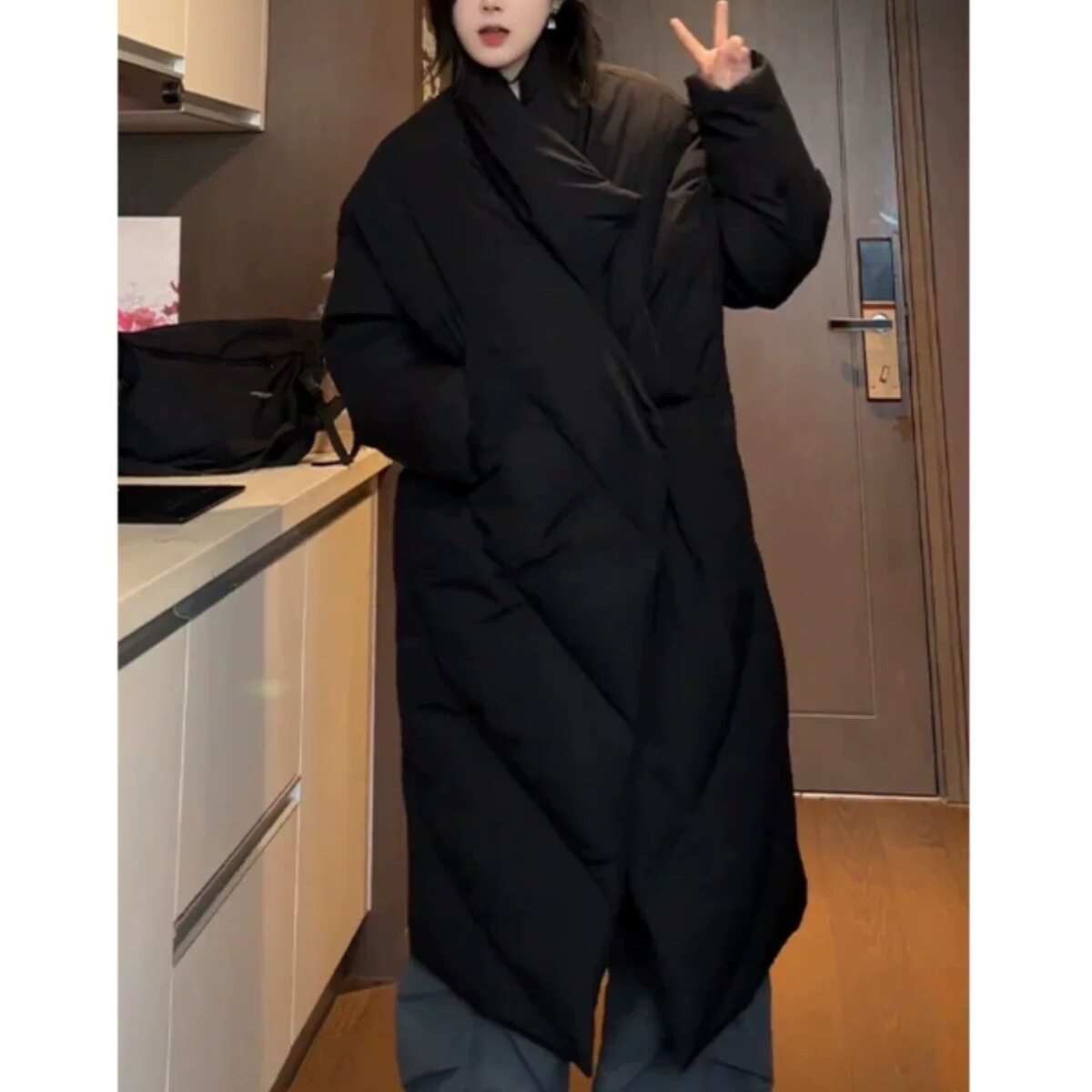港风行走的大棉被冬季大码棉衣男中长款保暖棉服小个子女生情侣装
