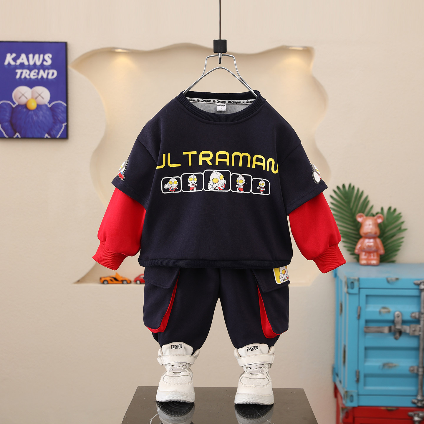 男童春装套装2026新款痞帅春秋季小男孩运动卫衣两件套奥特曼衣服