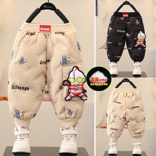 男宝宝外穿保暖加厚童裤 2025新款 白鸭绒 子男童羽绒裤 奥特曼儿童裤