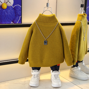 男童毛衣2023新款洋气宝宝冬季针织衫毛线衣高领儿童打底衫男孩潮
