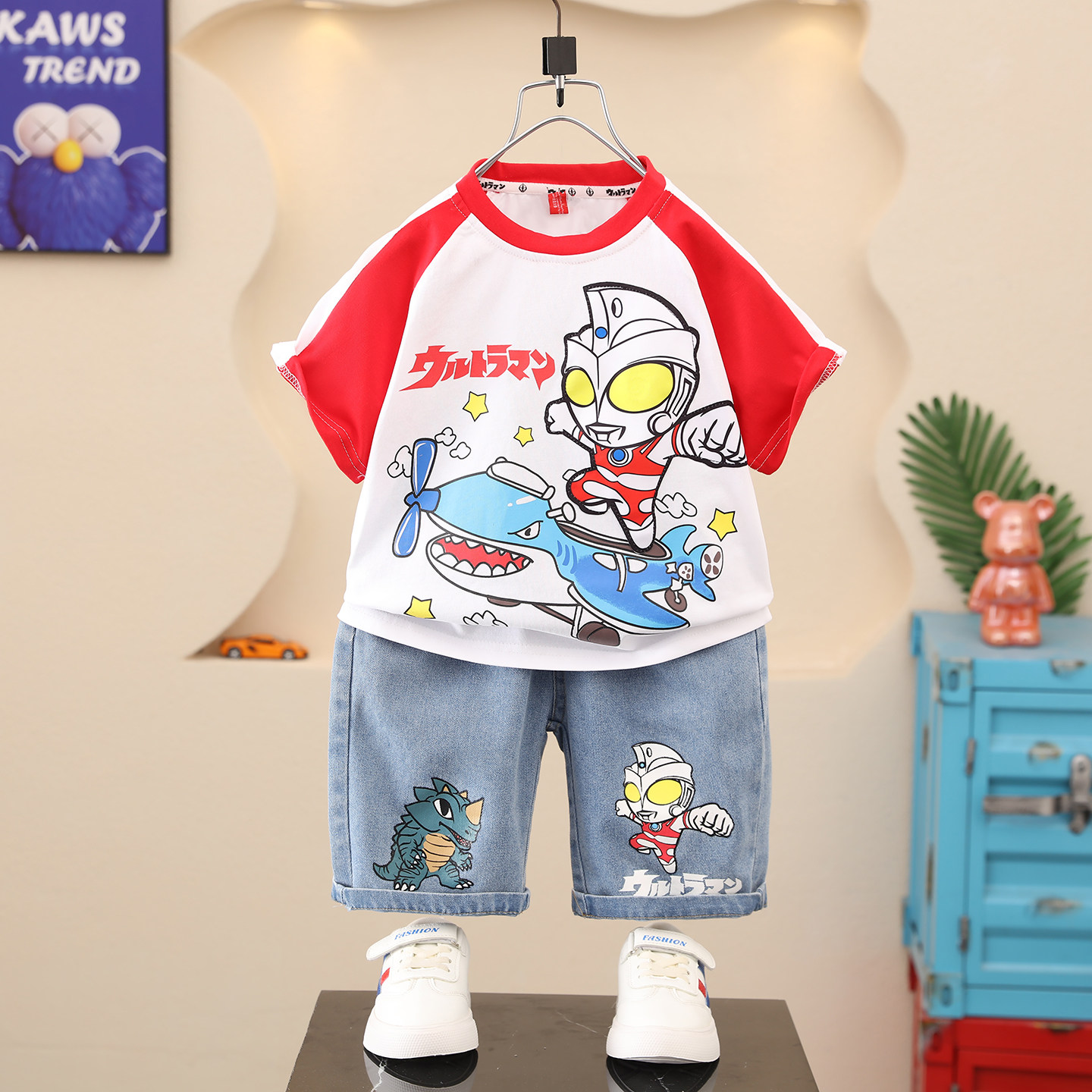 奥特曼男童夏装套装2026新款时髦儿童短袖男孩衣服帅气宝宝两件套
