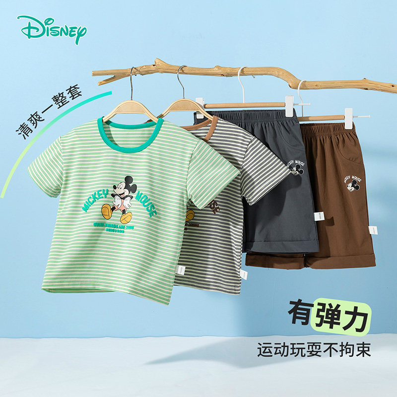 迪士尼童装男童短袖T恤五分裤两件套儿童2026夏装3岁宝宝运动套装