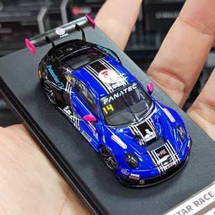SR1:64保时捷911GT3 R14号赛车仿真合金汽车模型小比例收藏金属车