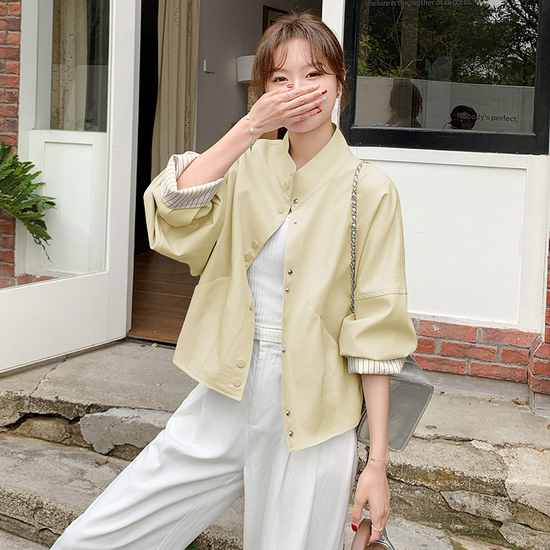 浅蓝色立领休闲短款外套女春秋2025新款小个子上衣韩版独特超好看,女装短外套,浙宝176（原073）