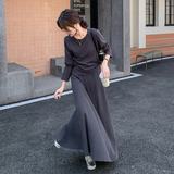 韩系通勤风简约灰色T恤连衣裙女夏2025新款休闲修身显瘦气质长裙，女装套装/套裙，浙宝176（原073）