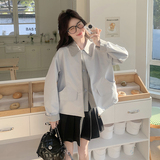 浅蓝色可盐可甜假两件显瘦夹克上衣女早春新款小个子休闲短款外套，女装短外套，浙宝176（原073）