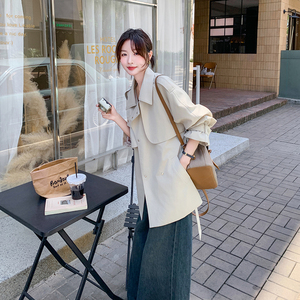 米白色斗篷式风衣外套女春初秋英伦风气质收腰高级感小个子大衣,女装风衣,浙宝176（原073）