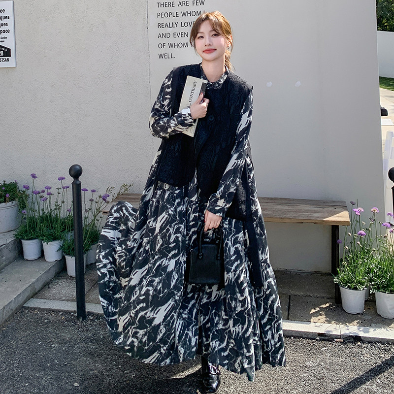 【数据好】新中式西装马甲水墨画连衣裙两件套8815-P170-K255，女装连衣裙，浙宝176（原073）