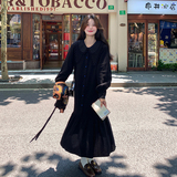 黑色高级感娃娃领连衣裙女2025春季新款双层拼接减龄花边长袖裙子，女装连衣裙，浙宝176（原073）