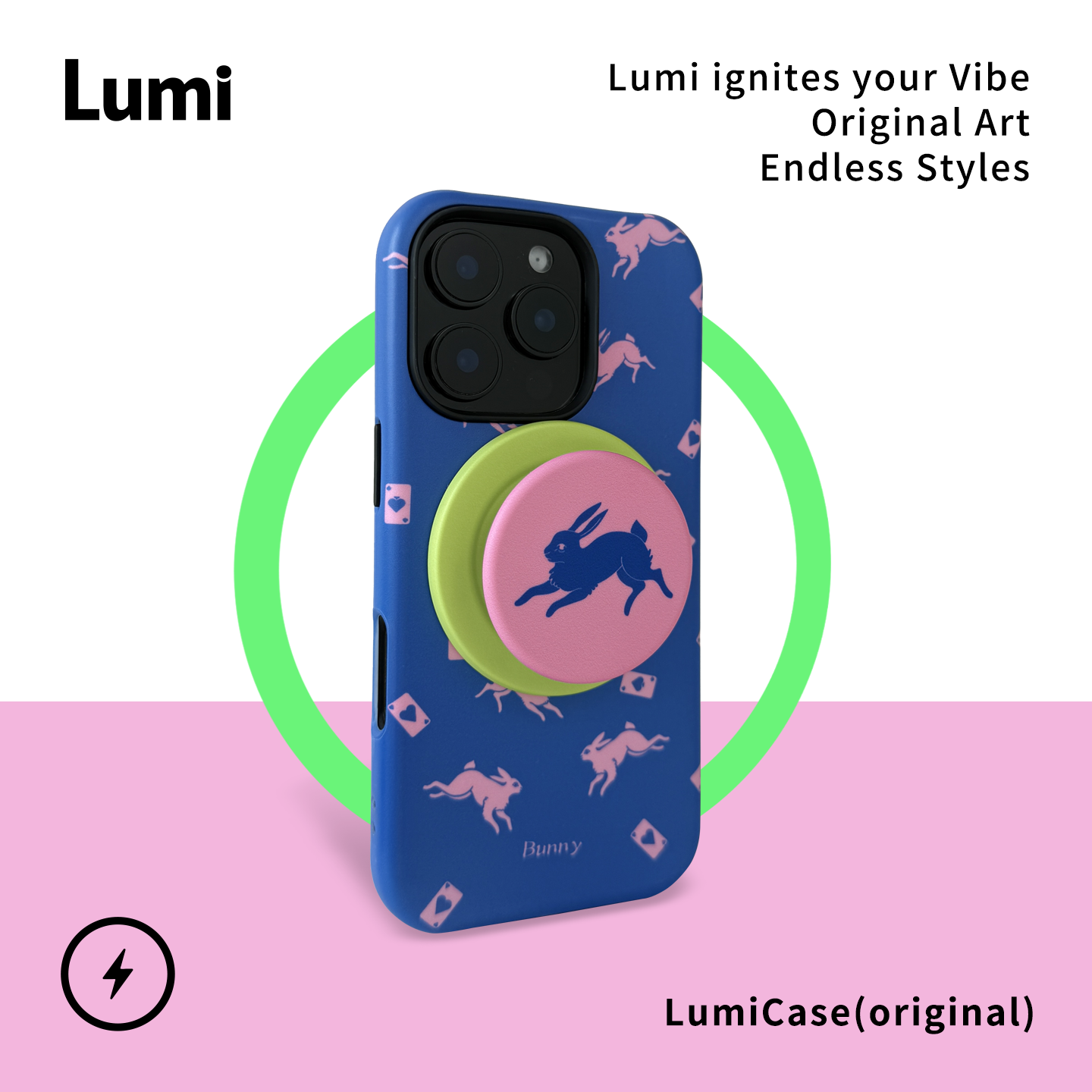 Lumi粉兔子磁吸气囊支架苹果手机壳16promax全包15plus磨砂壳iPhone14菲林二合一13pro可爱12防摔硬壳保护套