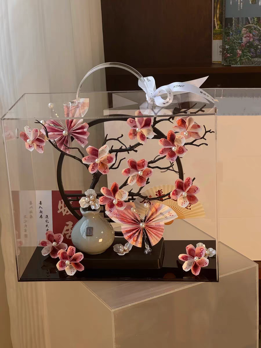 乔迁礼物有钱花新中式屏风中国风招财摆件客厅玄关摆件摆放花艺