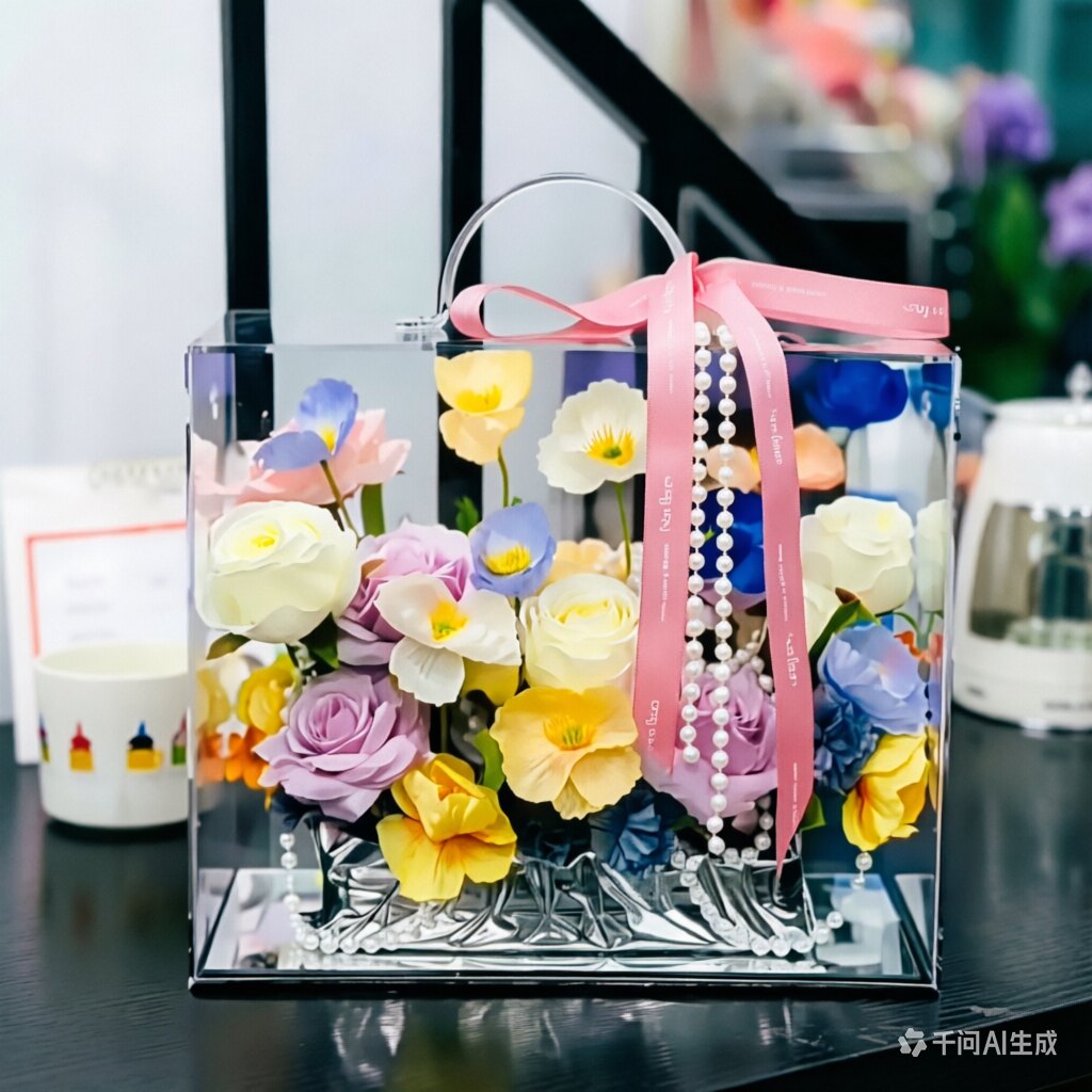 DIY亚克力透明手提花盒长方形鲜花花束包装礼盒轻奢花艺