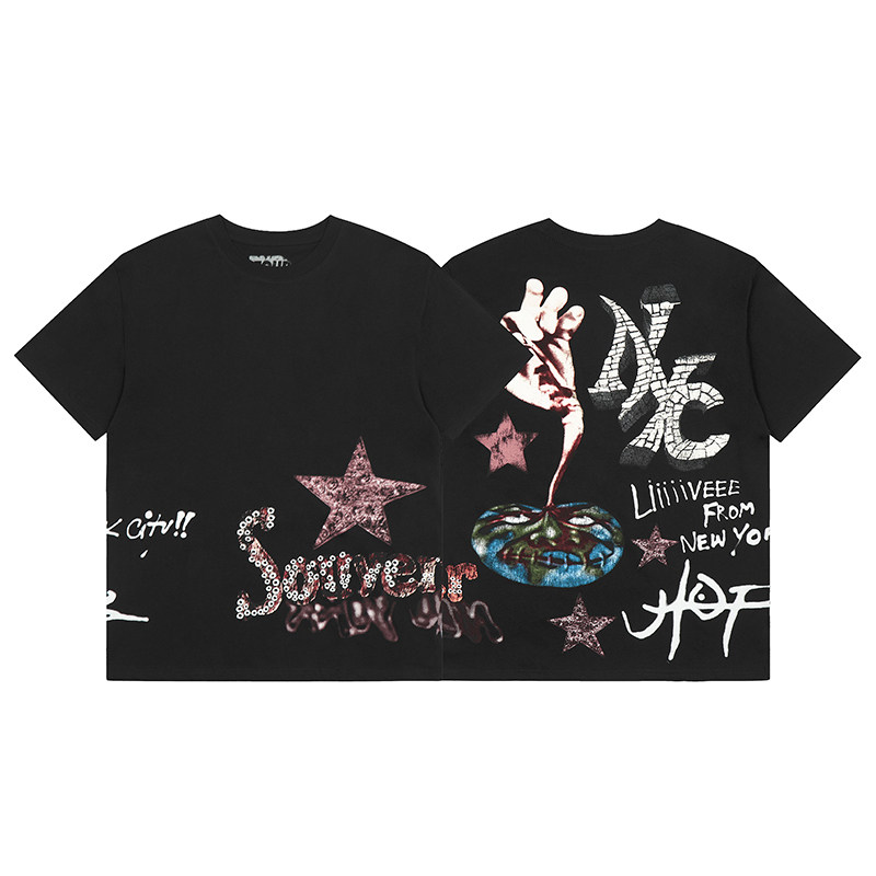 thumbnail for Correct version of TRAVIS SCOTT co-branded PS5 round neck short-sleeved T-shirt European and American trend loose lightning dark series