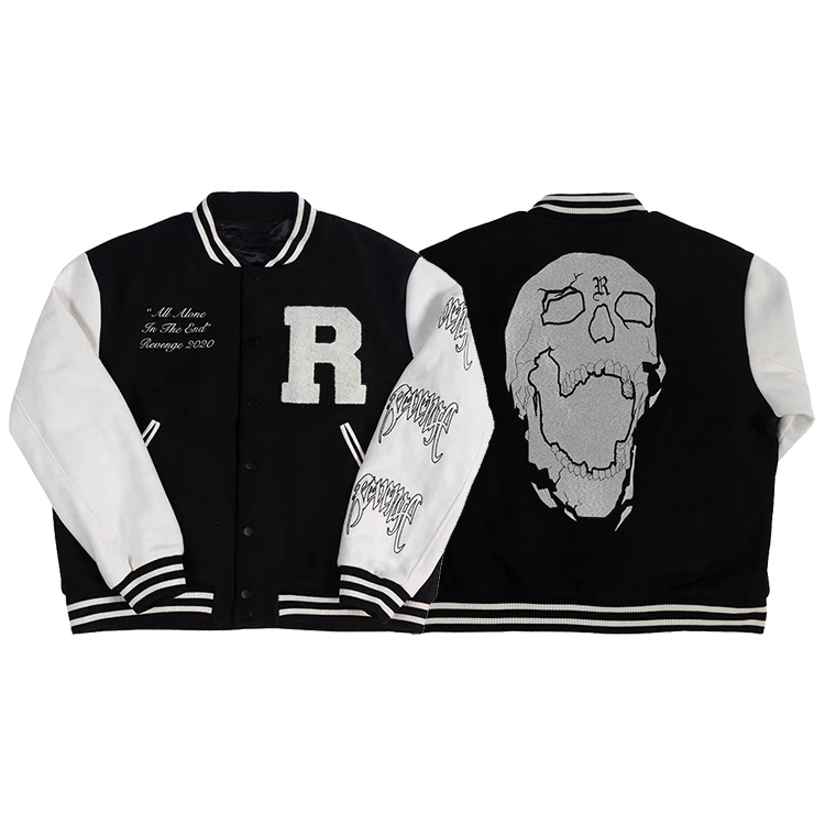 正确版Revenge Varsity Jacket骷髅头刺绣字母拼接棒球服夹克外套-封面