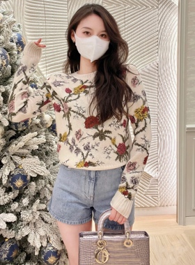 OLIVO.EN新款高级定制系列浪漫法式玫瑰刺绣羊绒衫