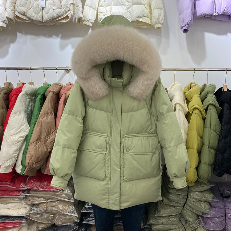 羽绒服女中长款2024秋冬新款多巴胺穿搭真毛领加厚糖果色外套反季