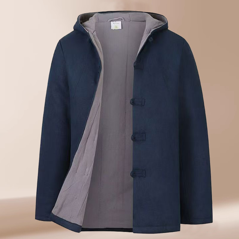 唐装棉袄男连帽中老年中国风纯色