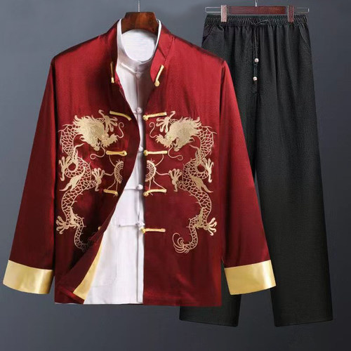 唐装男套装秋冬中国风绣龙中老年