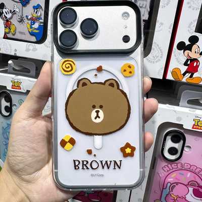 Linefriends布朗熊可妮兔透明磁吸壳适用iPhone17pro全包手机壳苹果17promax防摔保护套正版授权17系列卡通壳