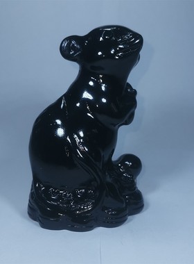 天然黑曜石色石头生肖鼠招财摆件