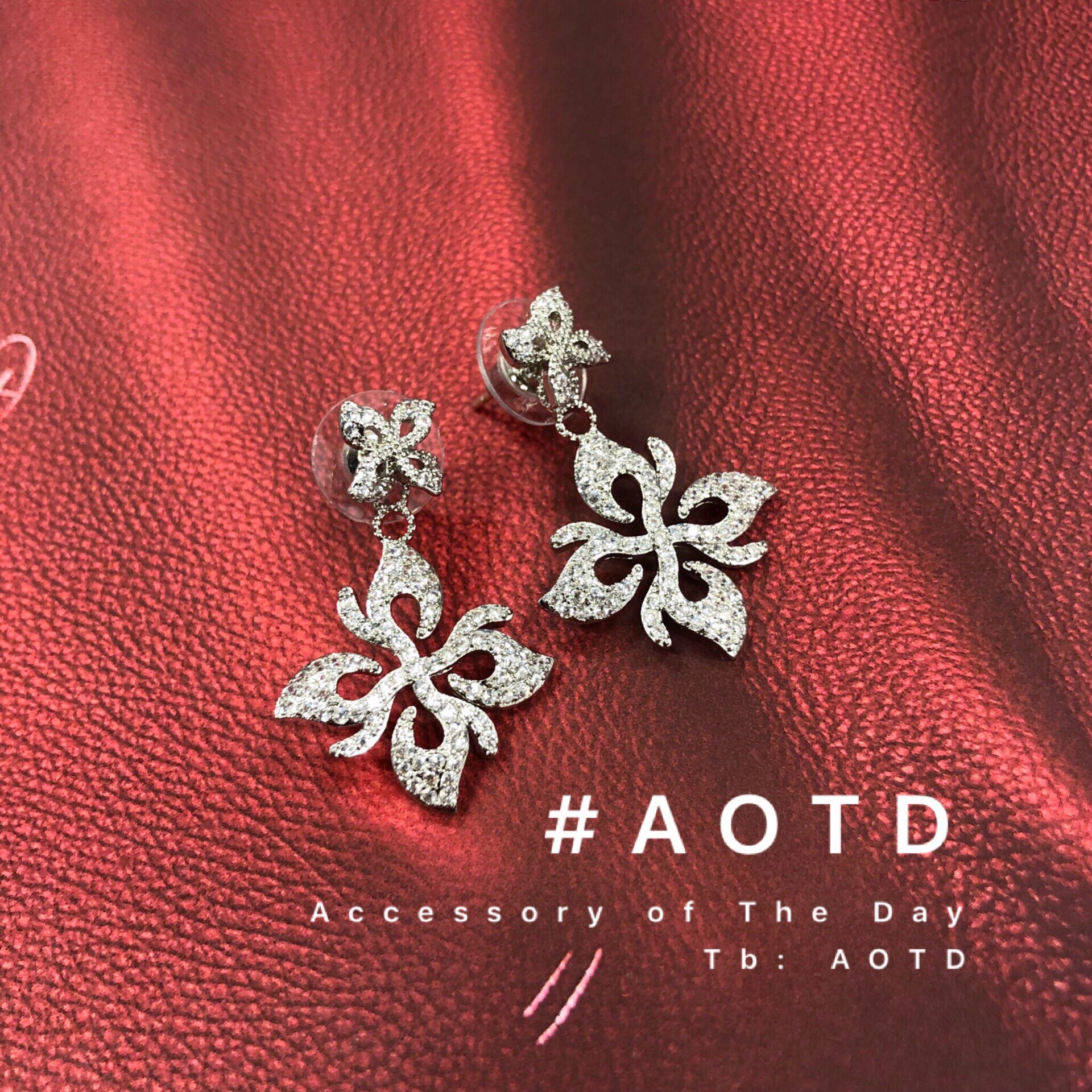 aotd 花木兰系列 全水钻后戴式木兰花耳钉耳环 两用 纯银水钻