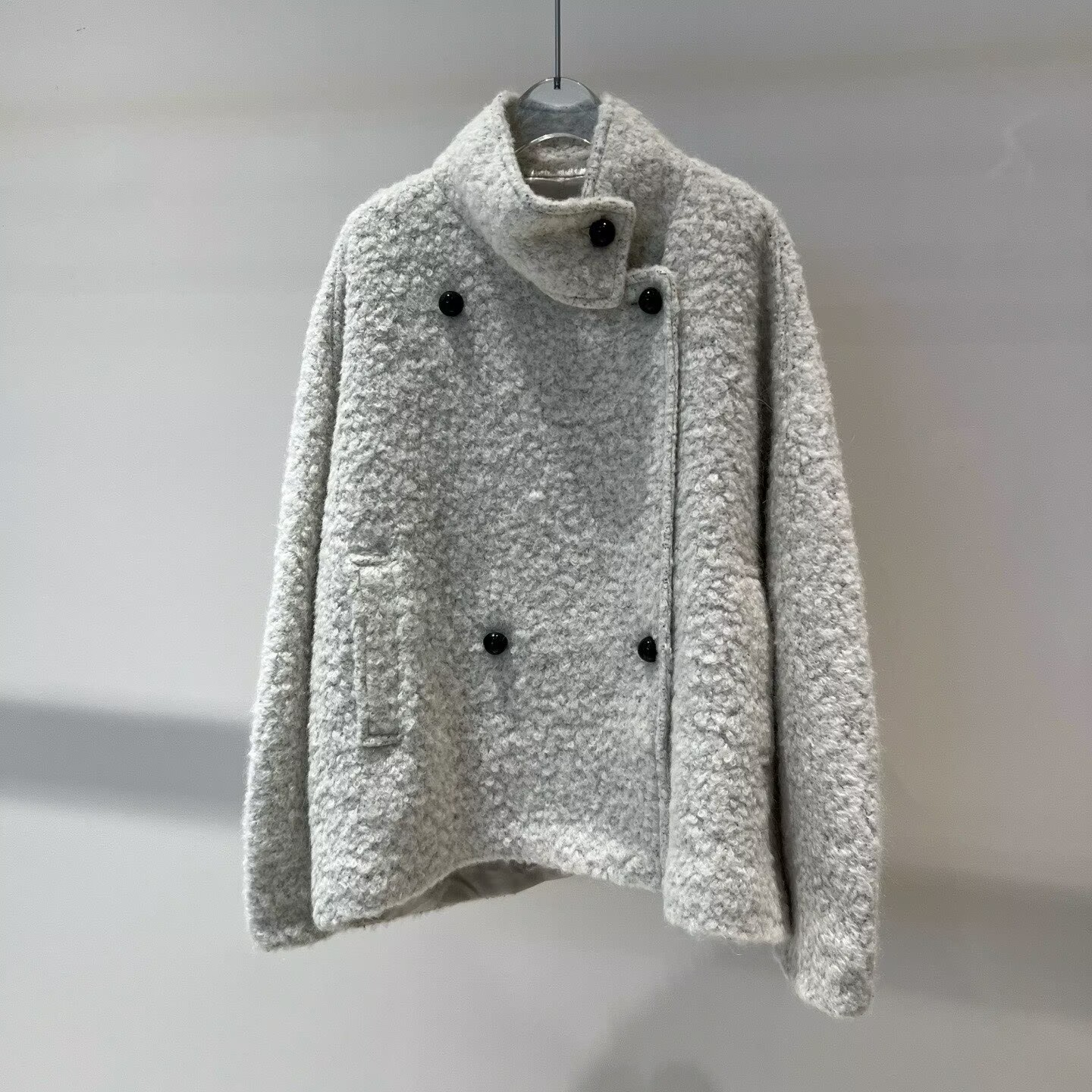 商场同款2025秋新宽松显瘦立领双排扣毛呢大衣外套AR104123-2380