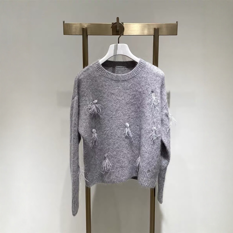 商场同款2025秋冬立体装饰圆领针织衫宽松套头毛衣1GC133411-1180