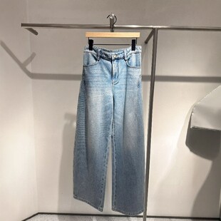 佳禾艾诺丝2026春装新款蓝色百搭显瘦阔腿牛仔裤女弯刀裤BR321109