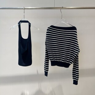 佳禾艾诺丝2026春季新款条纹两件套针织衫女露肩上衣毛衣BR801201
