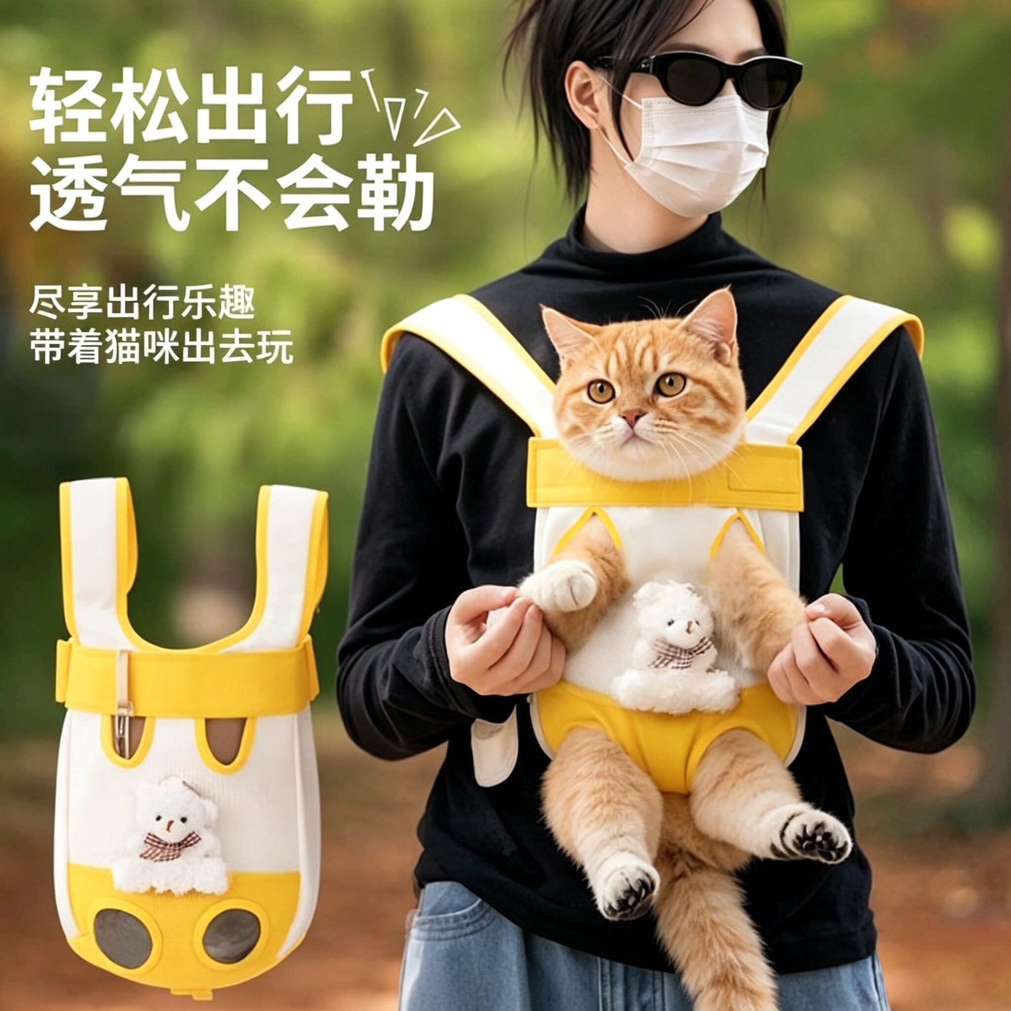 猫咪外出胸前猫包双肩便携小熊中小型犬携带背狗宠物外出背包