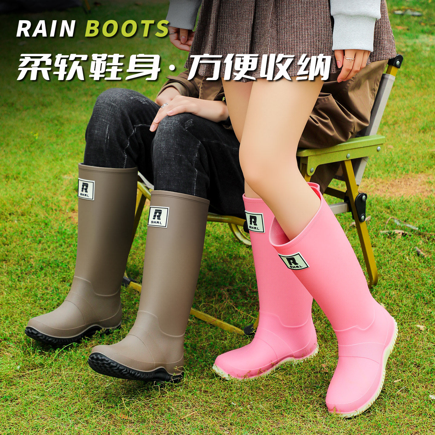 高筒雨鞋男女士日式柔软可折叠雨靴耐磨洗车水鞋户外防水轻便胶鞋