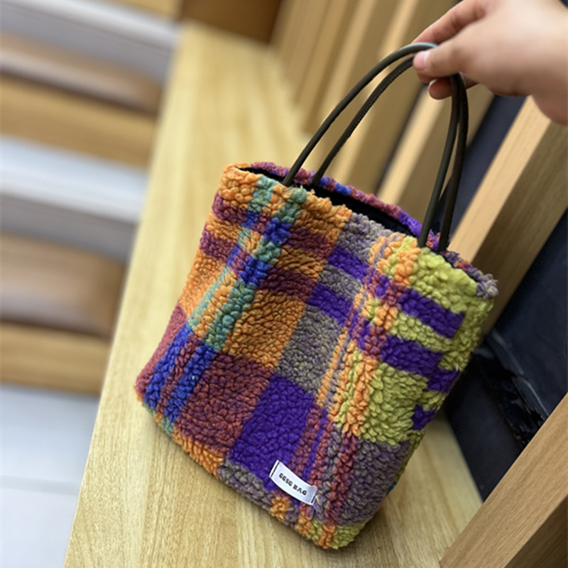 GGSG BAG原创小众彩色格子手提包小号托特包秋冬手拎布包布袋女包