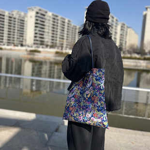 GGSG 原创设计小众单肩印花棉麻布包大容量自制帆布袋子女 BAG新品