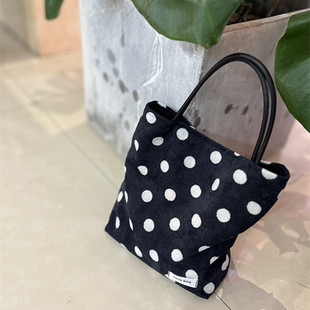 GGSG BAG原创小众手提包棉麻黑白波点小号托特包布袋便当手拎包女