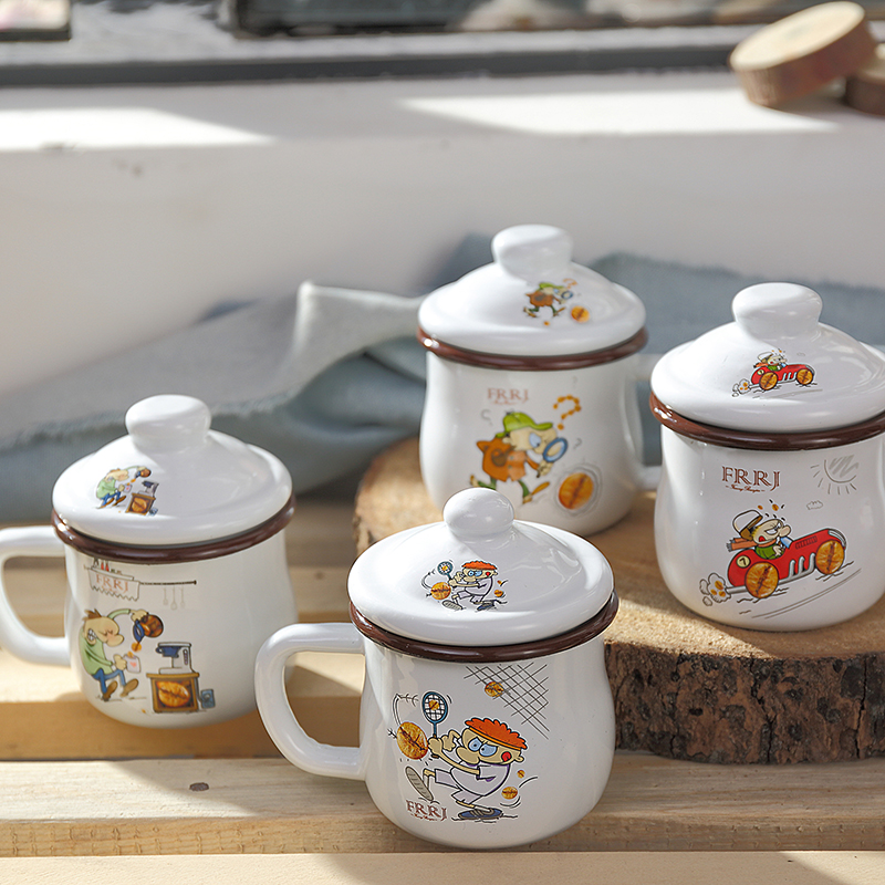 搪瓷杯带盖加厚儿童杯小号牛奶杯耐摔茶缸创意马克杯咖啡水杯包邮