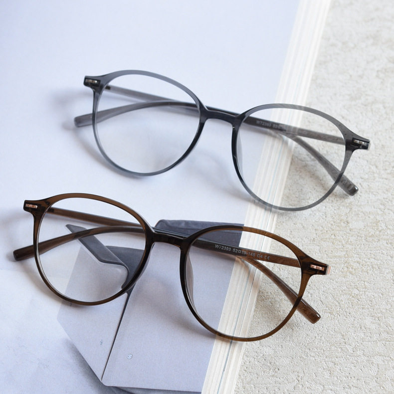W72393日韩细边大框近视眼镜框潮男女文艺复古圆平光镜架轻显脸小