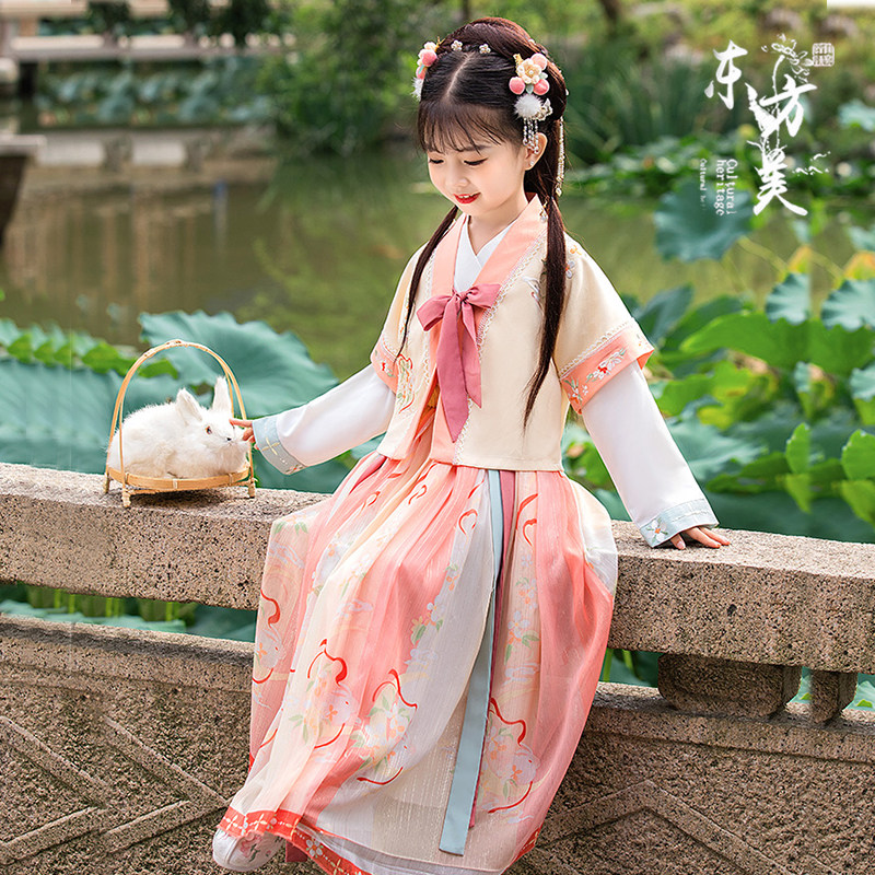 女童汉服秋冬装宋制套装中国风超仙半臂交领古风裙儿童长袖仙女裙