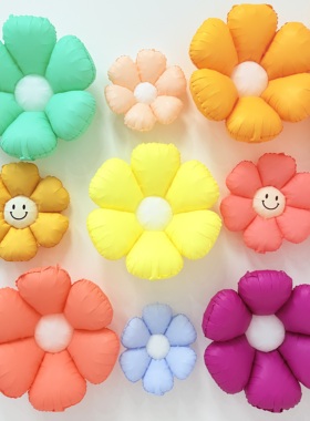 ins哑光小雏菊铝膜气球儿童生日派对笑脸糖果粉黄橙色太阳花气球