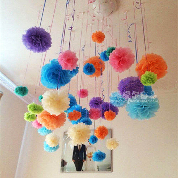 婚房装饰彩色纸花球 宝宝生日晚会派对布置用品牡丹花纸拉花吊篮