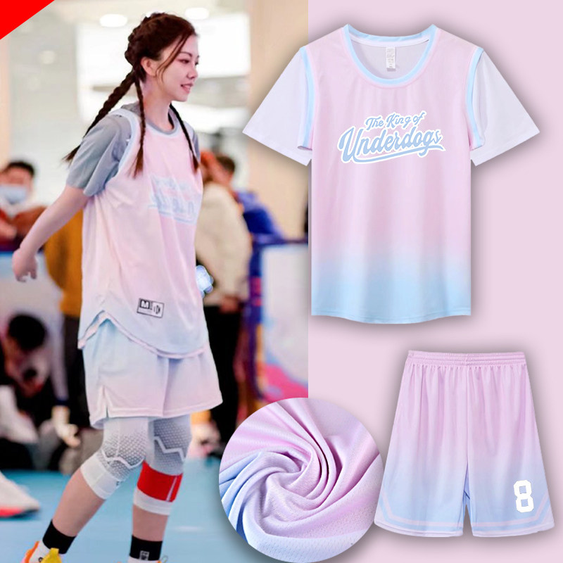篮球服女套装夏季假两件短袖女生篮球衣运动学生比赛训练队服定制