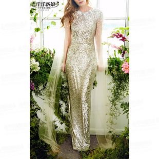 敬酒服2023新款 披肩仙裙圆领显瘦订婚宴名媛酒会年会奢华晚礼服女