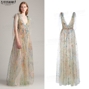 显瘦深V领优雅飘逸新娘结婚敬酒服生日宴仙裙年会酒会毕业晚礼服