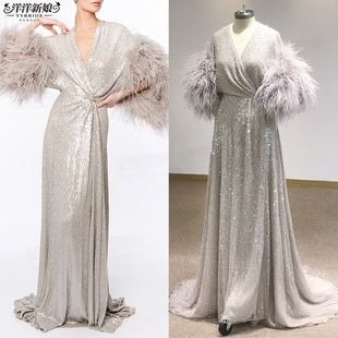 显瘦结婚敬酒服2022新款 奢华高级晨袍名媛聚会女神生日宴舞会礼服