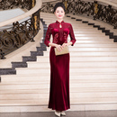 多丽琦新品 高端旗袍婚礼喜妈妈宴会活动优雅丝绒连衣裙 秋冬改良款