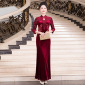 多丽琦新品 高端旗袍婚礼喜妈妈宴会活动优雅丝绒连衣裙 秋冬改良款